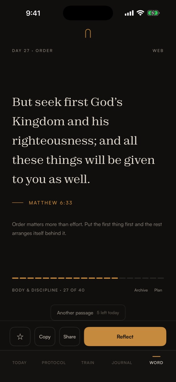 A scripture passage given the whole screen, with a note on what it says.